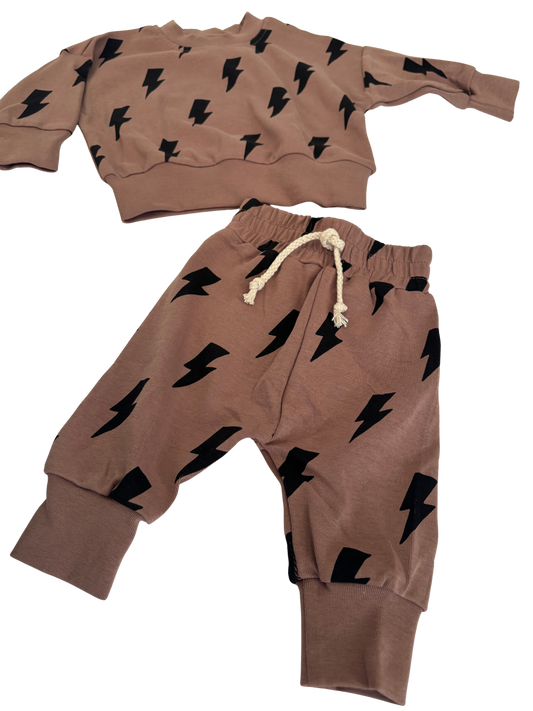 Mocha Lightening Bolts Jogger Set